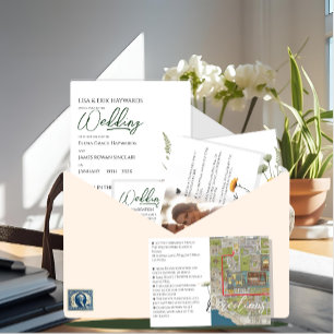 Invitación Tríptica Boda Minimalista de Flores Silvestres para 50 invi