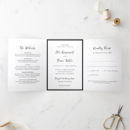 Invitación Tríptica Boda Minimalista Tipografía Moderna