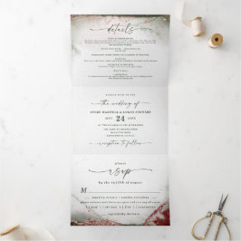 Invitación Tríptica Boda Moderna Abstracta de Acuarela en Rosa Terraco