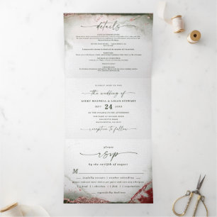 Invitación Tríptica Boda Moderna Abstracta de Acuarela en Rosa Terraco
