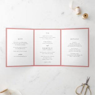 Invitación Tríptica Boda moderna con monograma rosa coral elegante