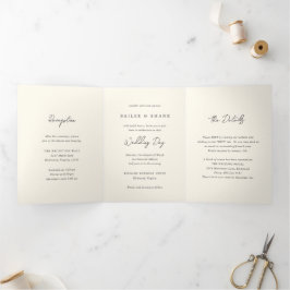 Invitación Tríptica Boda Moderna Crema Simple
