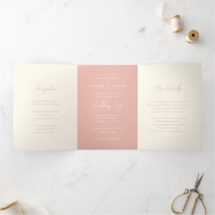 Invitación Tríptica Boda Moderna de Melocotón Simple