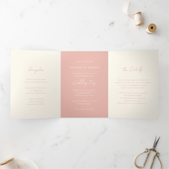 Invitación Tríptica Boda Moderna de Melocotón Simple (Interior)
