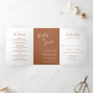 Invitación Tríptica Boda moderna de terracota elegante