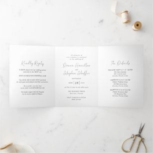 Invitación Tríptica Boda moderna en blanco y negro limpia