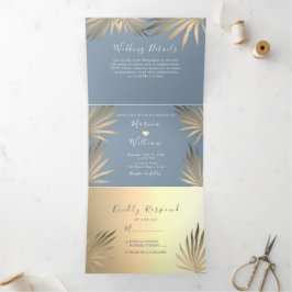 Invitación Tríptica Boda moderna en la playa de azul