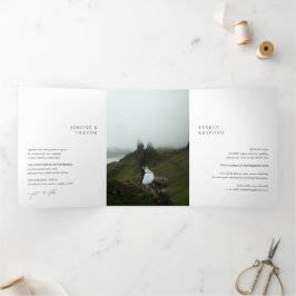 Invitación Tríptica Boda moderna limpia en blanco y negro