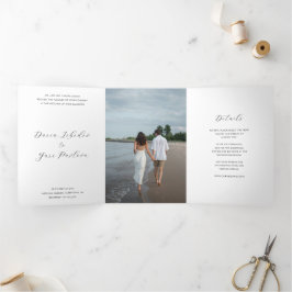 Invitación Tríptica Boda moderna minimalista en blanco y negro