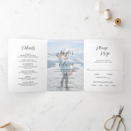 Invitación Tríptica Boda moderna minimalista en foto en blanco y negro