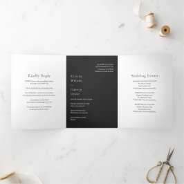 Invitación Tríptica Boda moderna negra elegante