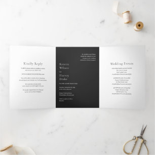 Invitación Tríptica Boda moderna negra elegante