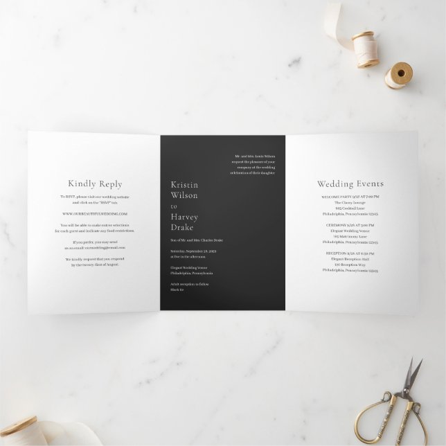 Invitación Tríptica Boda moderna negra elegante (Interior)