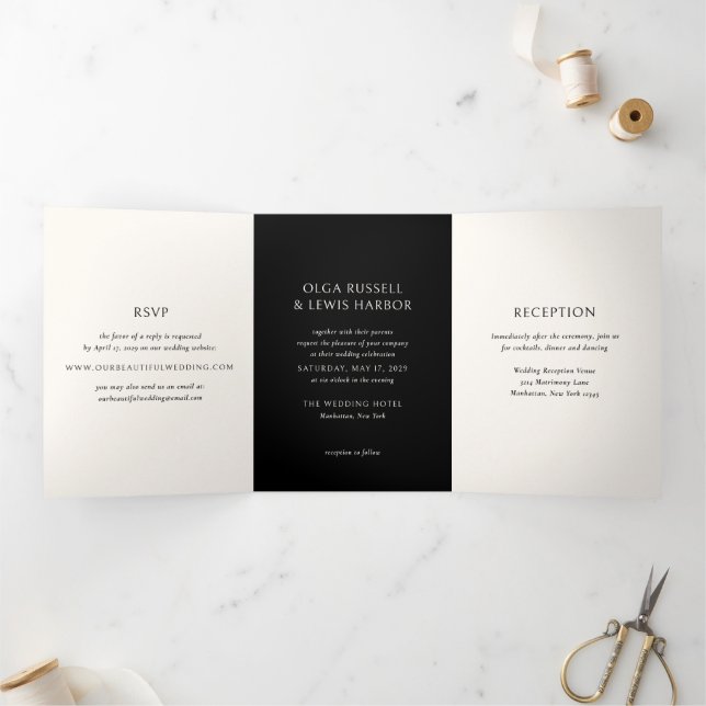 Invitación Tríptica Boda Moderna Negra Sencilla (Interior)