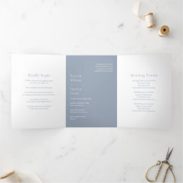 Invitación Tríptica Boda moderna polvorienta azul elegante