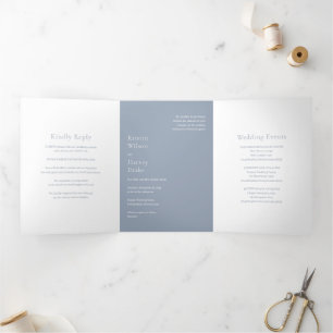 Invitación Tríptica Boda moderna polvorienta azul elegante