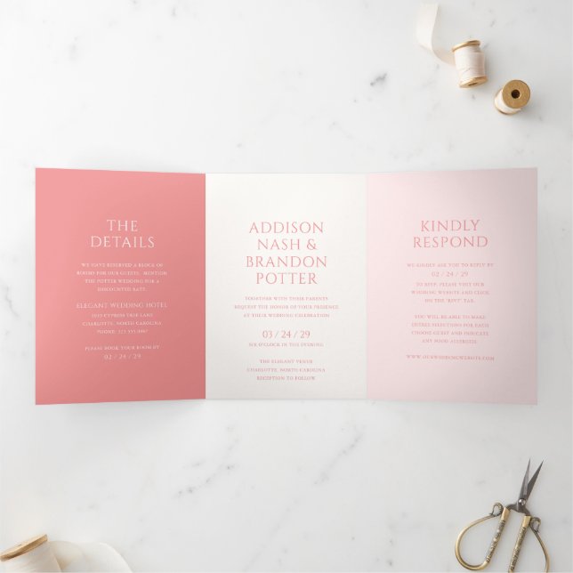 Invitación Tríptica Boda moderna rosa con estilo (Interior)