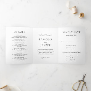 Invitación Tríptica Boda moderna simple en negro y blanco