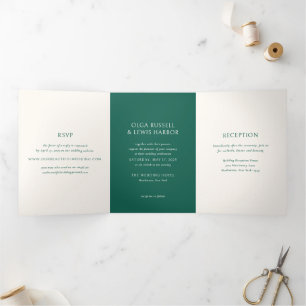 Invitación Tríptica Boda moderna simple esmeralda verde
