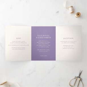 Invitación Tríptica Boda Moderna Simple Morada