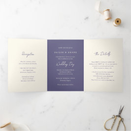 Invitación Tríptica Boda moderna simple polvorienta púrpura