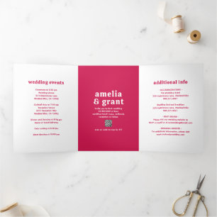 Invitación Tríptica Boda moderno Amelia Magenta