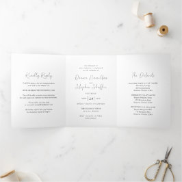 Invitación Tríptica Boda moderno blanco y negro limpio