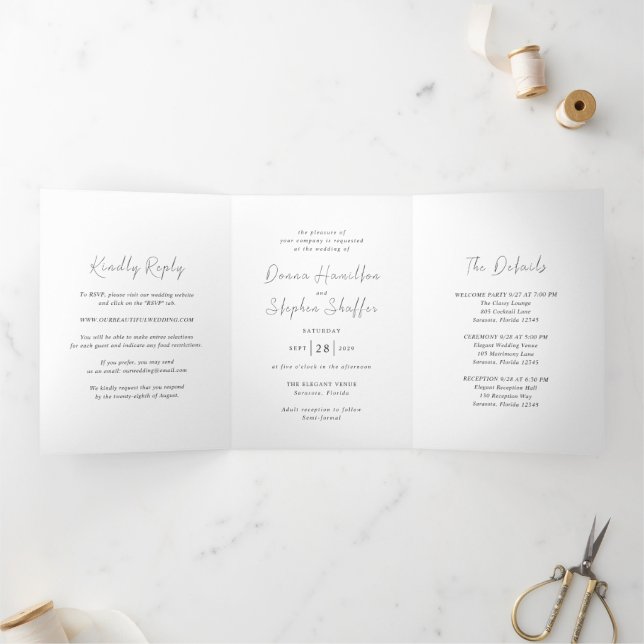 Invitación Tríptica Boda moderno blanco y negro limpio (Interior)