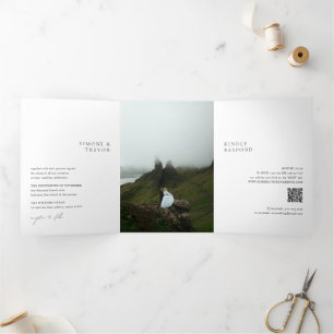 Invitación Tríptica Boda moderno de código QR blanco y negro limpio