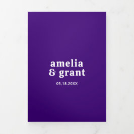 Invitación Tríptica Boda moderno de código QR púrpura de tipo retro