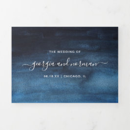 Invitación Tríptica Boda moderno de color azul marino simple