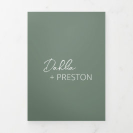 Invitación Tríptica Boda moderno de foto verde mínima de sabio