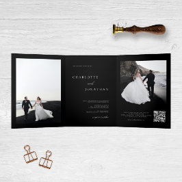 Invitación Tríptica Boda moderno de fotografía de moda, negro