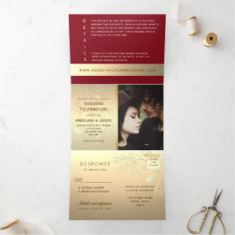 Invitación Tríptica Boda moderno de fotos rojas