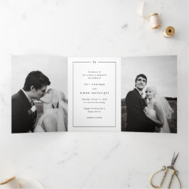 Invitación Tríptica Boda moderno monograma blanco y negro eterno