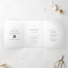 Invitación Tríptica Boda moderno monograma blanco y negro limpio