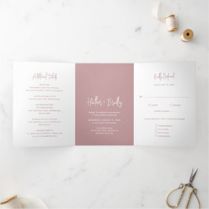 Invitación Tríptica Boda moderno rosado minimalista
