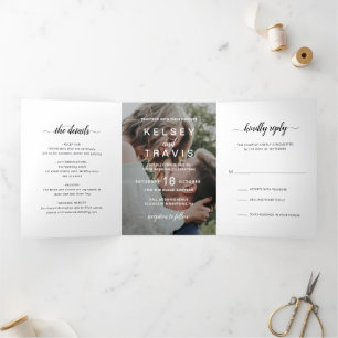 Invitación Tríptica Boda moderno simple fotográfico elegante