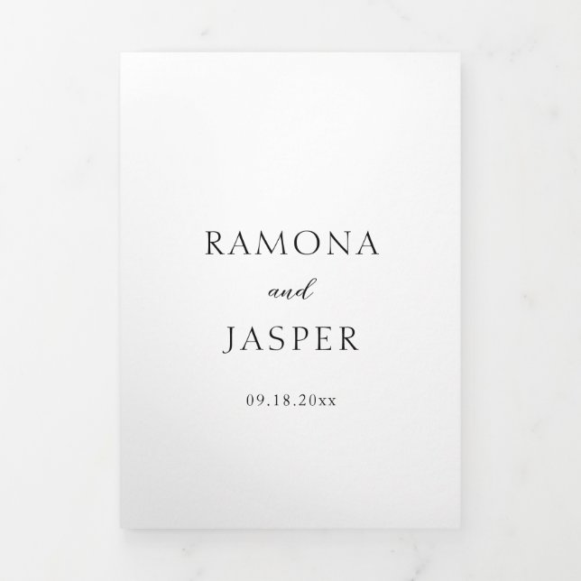 Invitación Tríptica Boda moderno simple negro y blanco negrita (Foto de portada)