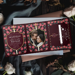Invitación Tríptica Boda Monograma de Sword & Shield Fantasy Medieval