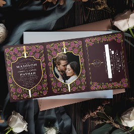 Invitación Tríptica Boda Monograma de Sword & Shield Fantasy Medieval