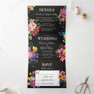 Invitación Tríptica Boda Moody de Flores Oscuras