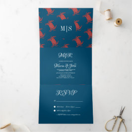 Invitación Tríptica Boda náutica de mariscos Boil Cangrejo Playa