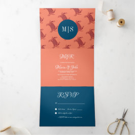 Invitación Tríptica Boda Náutica Playa Mariscos Cangrejo a la Parrilla