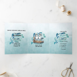 Invitación Tríptica Boda Nautical Blue Marina Style