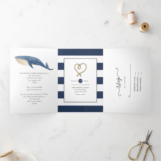 Invitación Tríptica Boda náutico de ballenas (Interior)