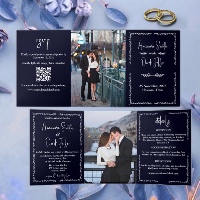 Invitación Tríptica Boda Negro Azul Oscuro Rico (Subido por el creador)