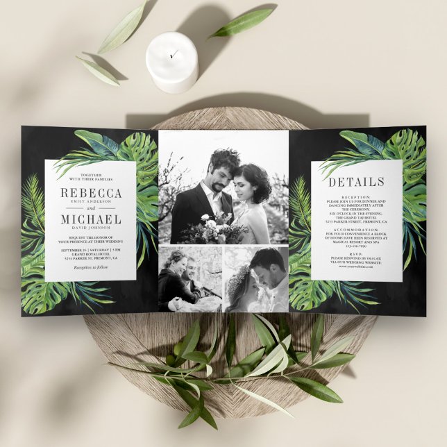 Invitación Tríptica Boda negro de Collage de fotos de palma de Monster (Subido por el creador)
