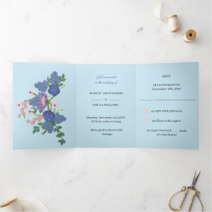 Invitación Tríptica Boda personalizada elegante Flor púrpura