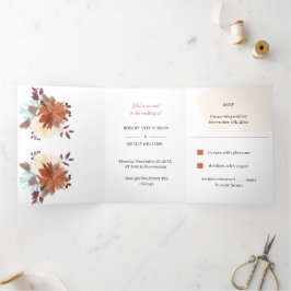 Invitación Tríptica Boda personalizado de la flor marrón rusa